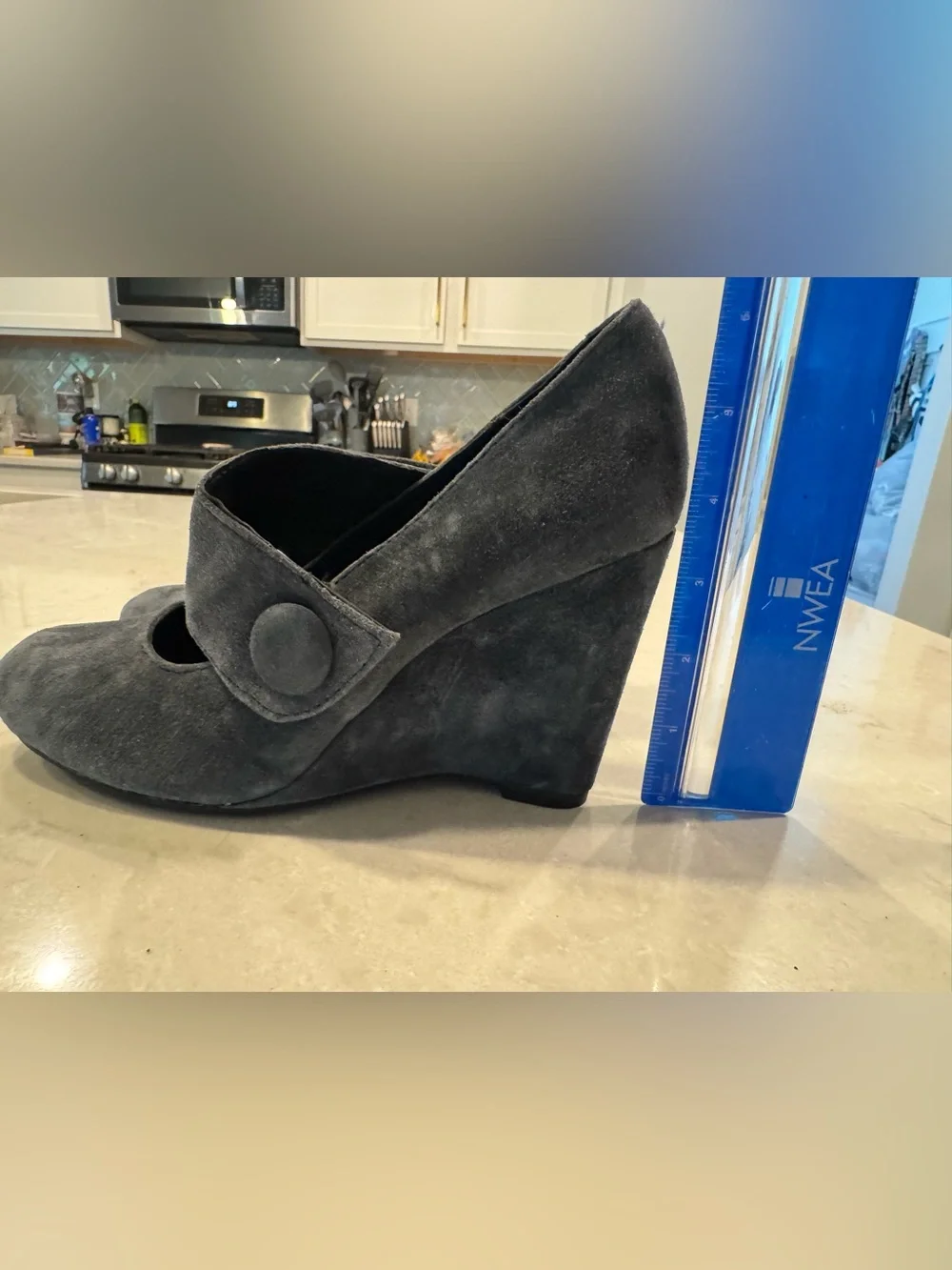 Born Sttel Blue Women’s Lusi Suede Wedge Mary Jane Shoe